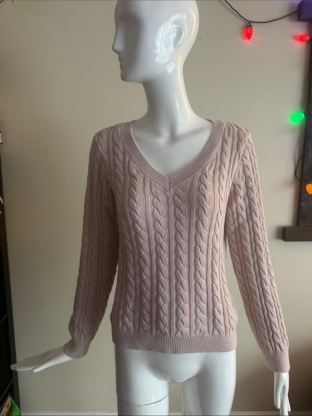 Mavi Women's Cable V-Neck Sweater - Blush Pink